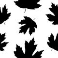 Seamless pattern silhouettes autumn maple leaves black color vector illustration Royalty Free Stock Photo